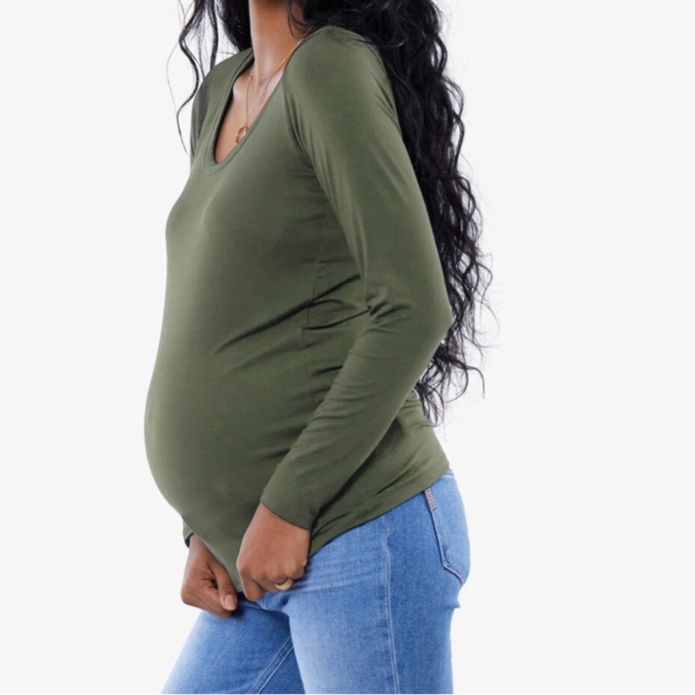 NWT Ingrid & Isabel Maternity Long Sleeve Scoop Neck T-Shirt - XS - Olivine